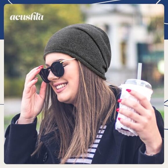 Merino Wool Slouchy Beanie Unisex Winter Hat Warm Skull Cap Minimal Chic